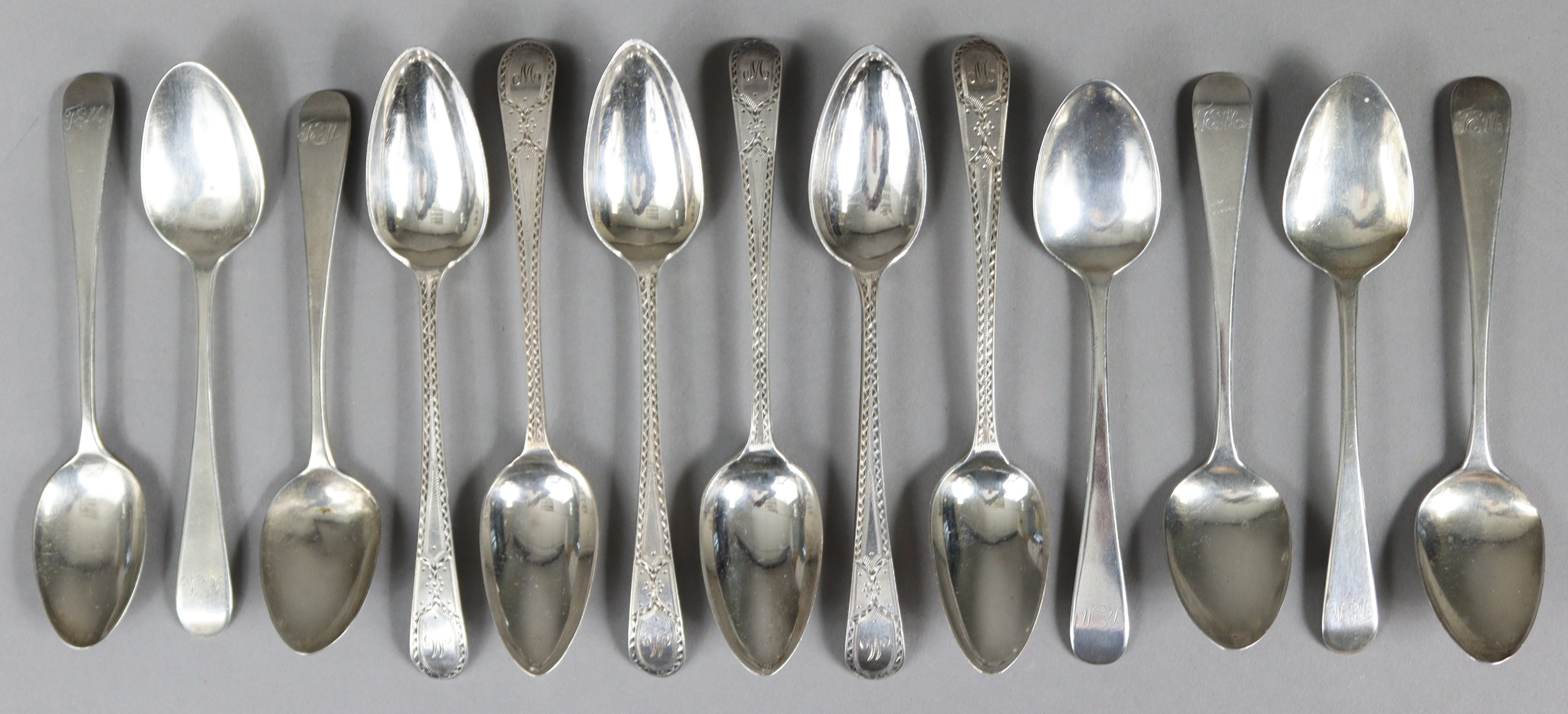 A set of six George III silver Old English bright-cut teaspoons, London 1813 by Samuel Davenport (pr