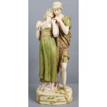 A Royal Dux porcelain romantic standing figure group, 19” high, with raised pink triangle mark to