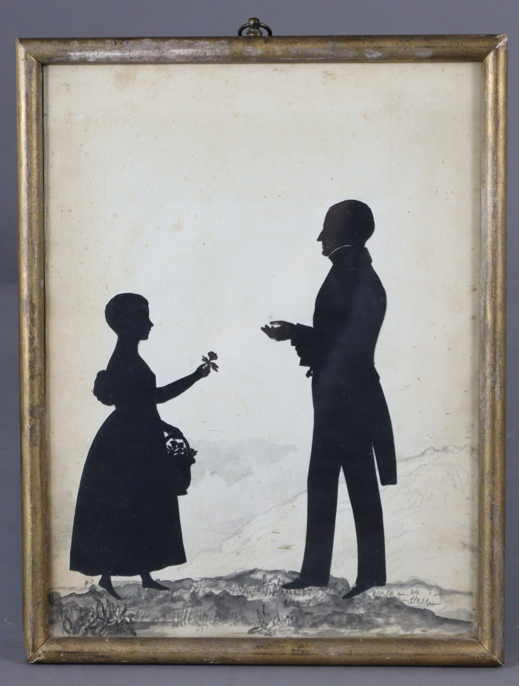 A 19th century silhouette of JONATHAN SISSON COOPER (1777-1850) & his daughter Charlotte Louise,