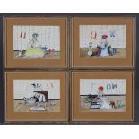 JEAN WOODWARD (20th century). Bathtime With The Dog – A set of four humorous watercolour