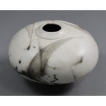 A studio pottery large vase of white ground with splashed & incised decoration, 16.5" wide x 11" hig