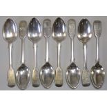 Six Victorian Fiddle pattern teaspoons, Lodnon1885 by George Maudsley Jackson; & a similar pair,