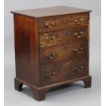 A Georgian-style small chest of four long graduated drawers with brass swan-neck handles, on bracket