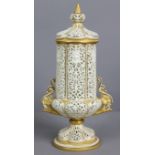 A Worcester (Grainger & Co.) porcelain ivory & gilt hexafoil two-handled vase & cover, with all-over