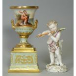 A “Vienna” porcelain small campana-shaped urn with finely painted scene of a young woman seated in a