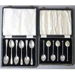 A set of six silver teaspoons with bright-cut decoration, Sheffield 1953 by H. H.; & a set of six
