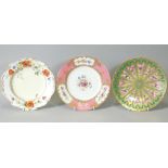 A Copeland China cabinet plate painted with radiating panels of pink roses on a gilt ground, green &