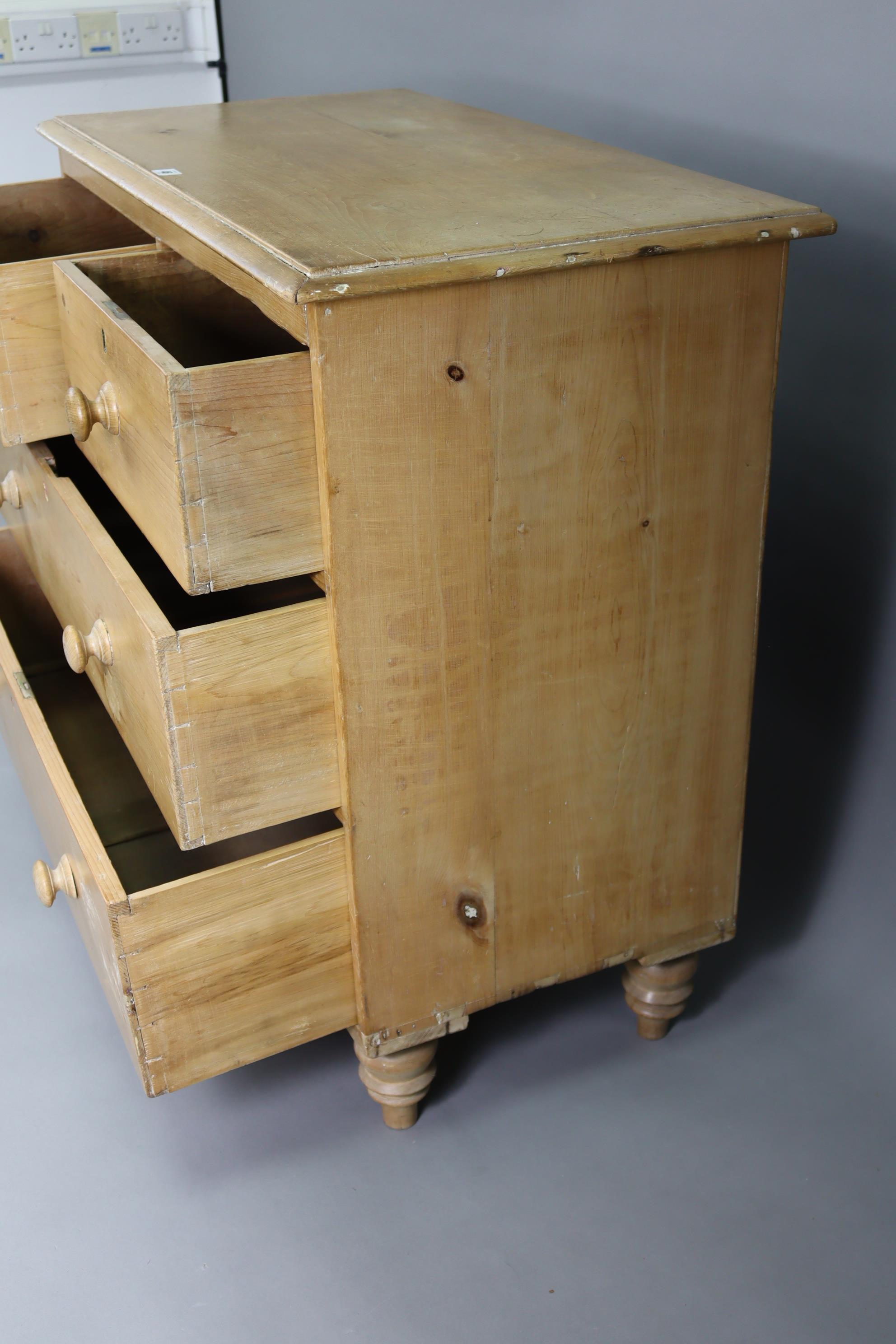 A pine small chest, fitted two short & two long graduated drawers with turned knob handles, & on - Image 3 of 4