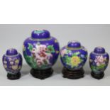Four cloisonné ovoid ginger jars; three ditto bowls; & three ditto trinket boxes.