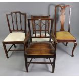 A cottage carver dining chair, with hard seat & on square tapered legs with plain stretchers;