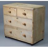 A Victorian pine chest, fitted two short & two long drawers with turned knob handles, 36½” wide x