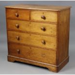 A VICTORIAN PINE CHEST, fitted two short & three long graduated drawers with turned knob