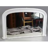 A white painted wooden frame overmantel mirror with rounded top, 42½” wide x 27¼” high.