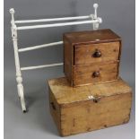 An elm small storage trunk with hinged lift-lid, & wrought-iron side handles, 22½” wide x 11¾” high;