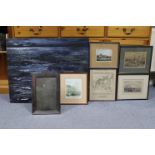 A silver-plated rectangular photograph frame, together with six various decorative pictures & prints