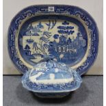 Various items of blue & white transfer printed dinner, tea, & coffee ware, part w.a.f.