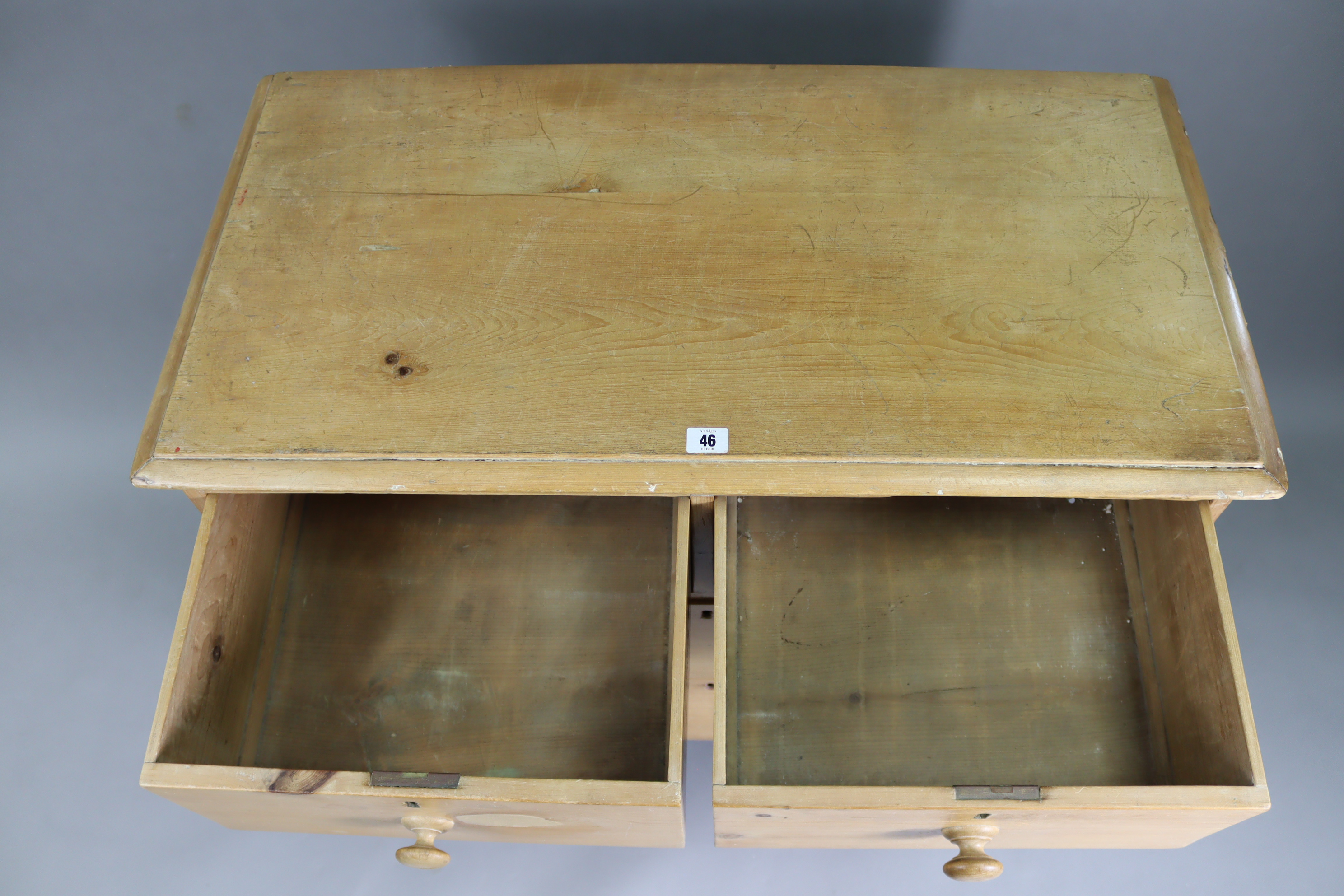 A pine small chest, fitted two short & two long graduated drawers with turned knob handles, & on - Image 2 of 4