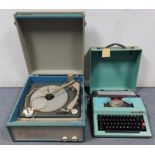 A Westminster portable record player; a Maritso 30” portable typewriter; various steel-shafted
