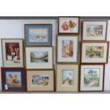Fifteen various decorative paintings & prints, each in a glazed frame; & various Readers Digest