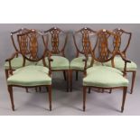 A set of six late 19th/early 20th century inlaid-mahogany dining chairs (including a pair of