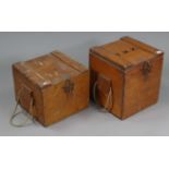 Two early/mid 20thC military insulated food crates, one with metal cannisters marked "Harrods London