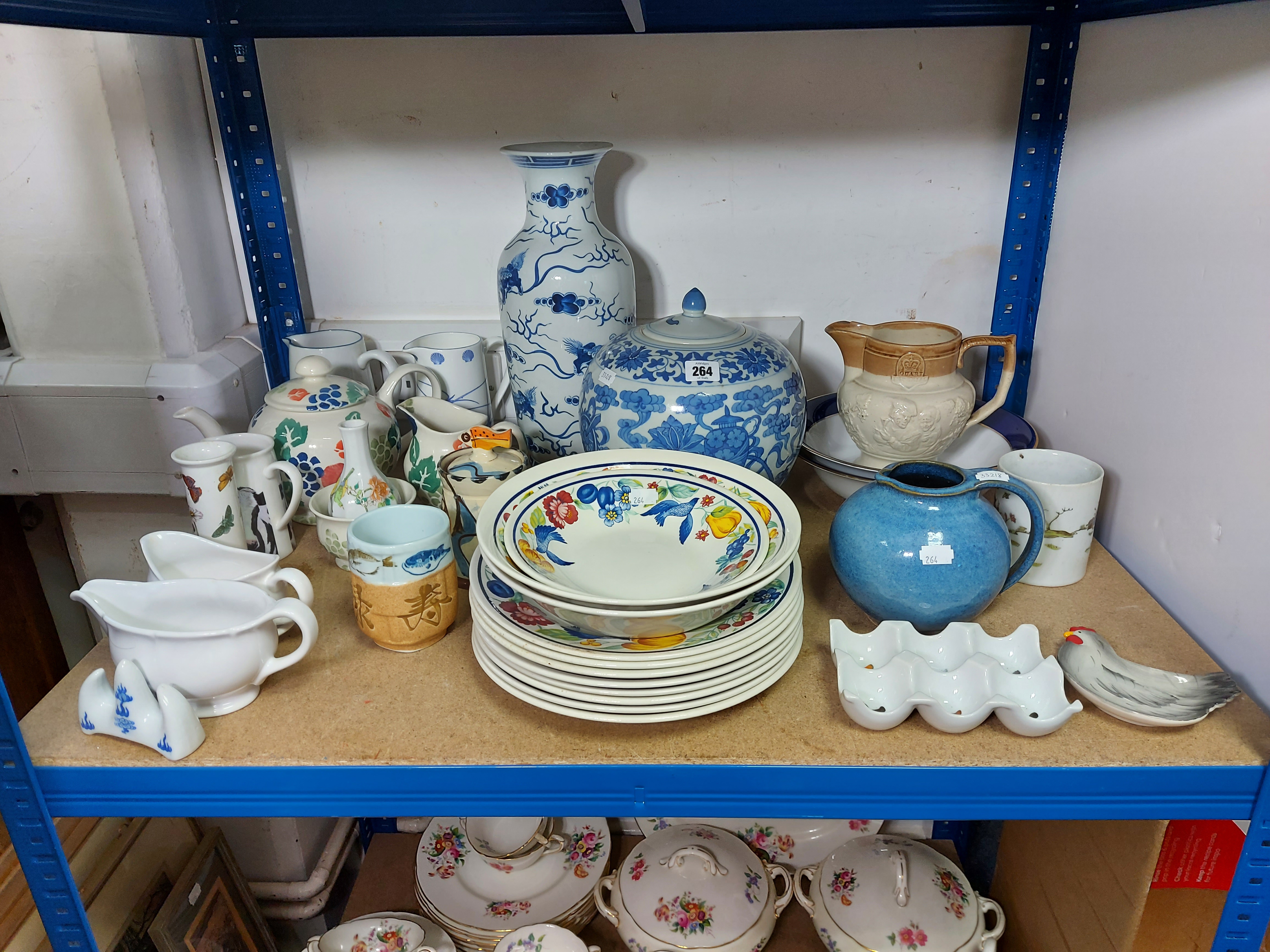 Two Chinese-style blue & white vases; & various other items of decorative china & pottery, part w.