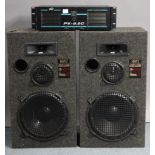 A Peavey “PV-8.5C” professional stereo power amplifier; a Numark “Mac 50” mixing unit; & a pair of