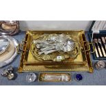 A part service of silver-plated kings pattern tableware comprising twenty-five items; a set of six