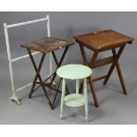 An oak fold-away child’s desk on square legs inset “W.H. Smith” plaque, 23½” wide; together with a