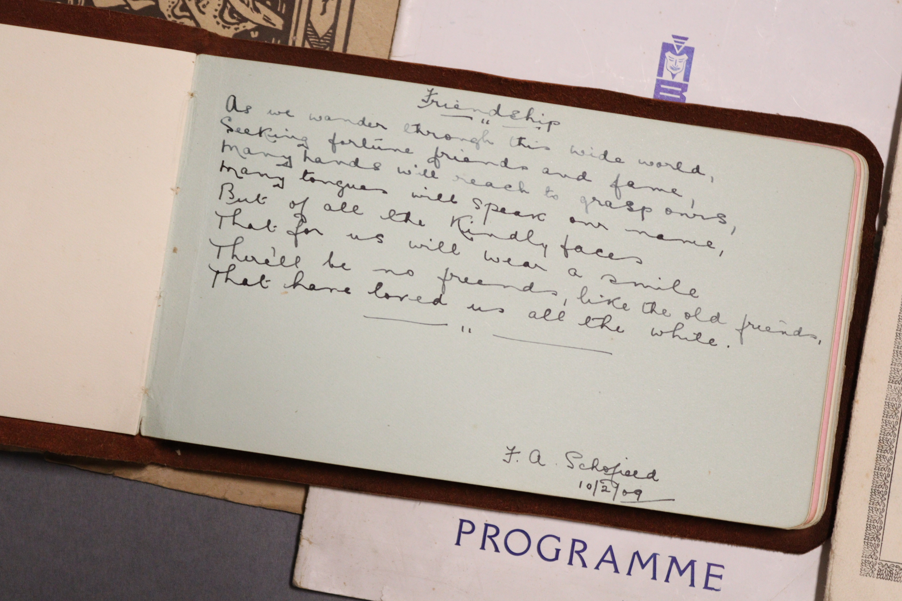 An Edwardian autograph album; together with ten various greetings cards; an official programme “ - Image 3 of 5