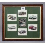 A set of six Golden Era collectors’ cards “The Classic Bentley” displayed in a glazed frame.