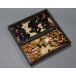 A Staunton-type boxwood chess set of natural & ebonised stain (size of Kings 3¼” high), one pawn