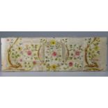 A silk embroidered floral panel made from a vintage gent's waistcoat, 11¼" x 35½", in a glazed