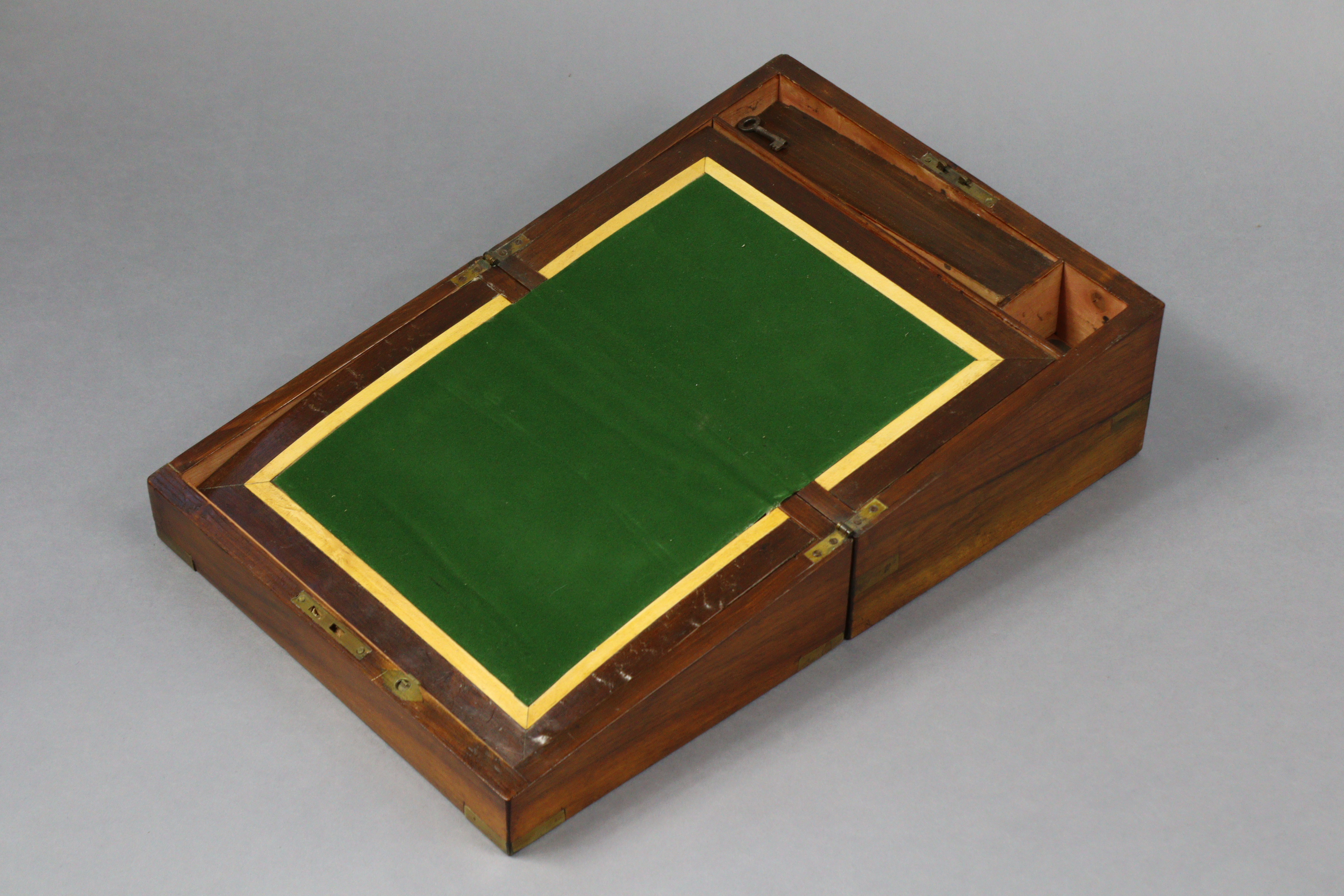 A 19th century rosewood writing slope having brass mounts, & with a fitted interior, 11½” wide. - Image 2 of 7