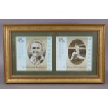 A pair of coloured prints of “Australian Legends” stamps (Sir Donald Bradman, cricketer), in