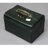 A late 19th century/early 20th century Mappin & Webb green Morocco leather travel case, 14½" wide,