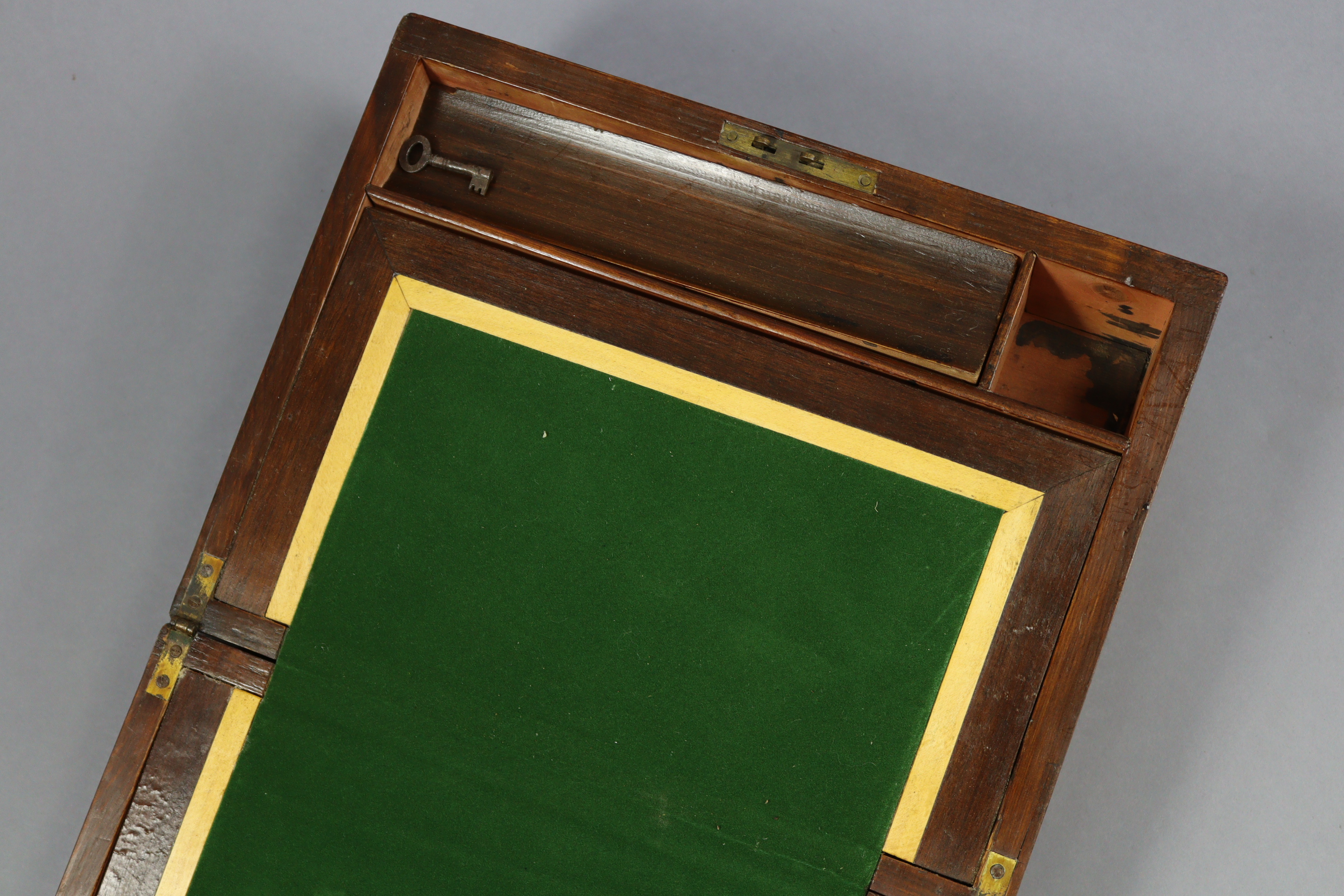 A 19th century rosewood writing slope having brass mounts, & with a fitted interior, 11½” wide. - Image 3 of 7