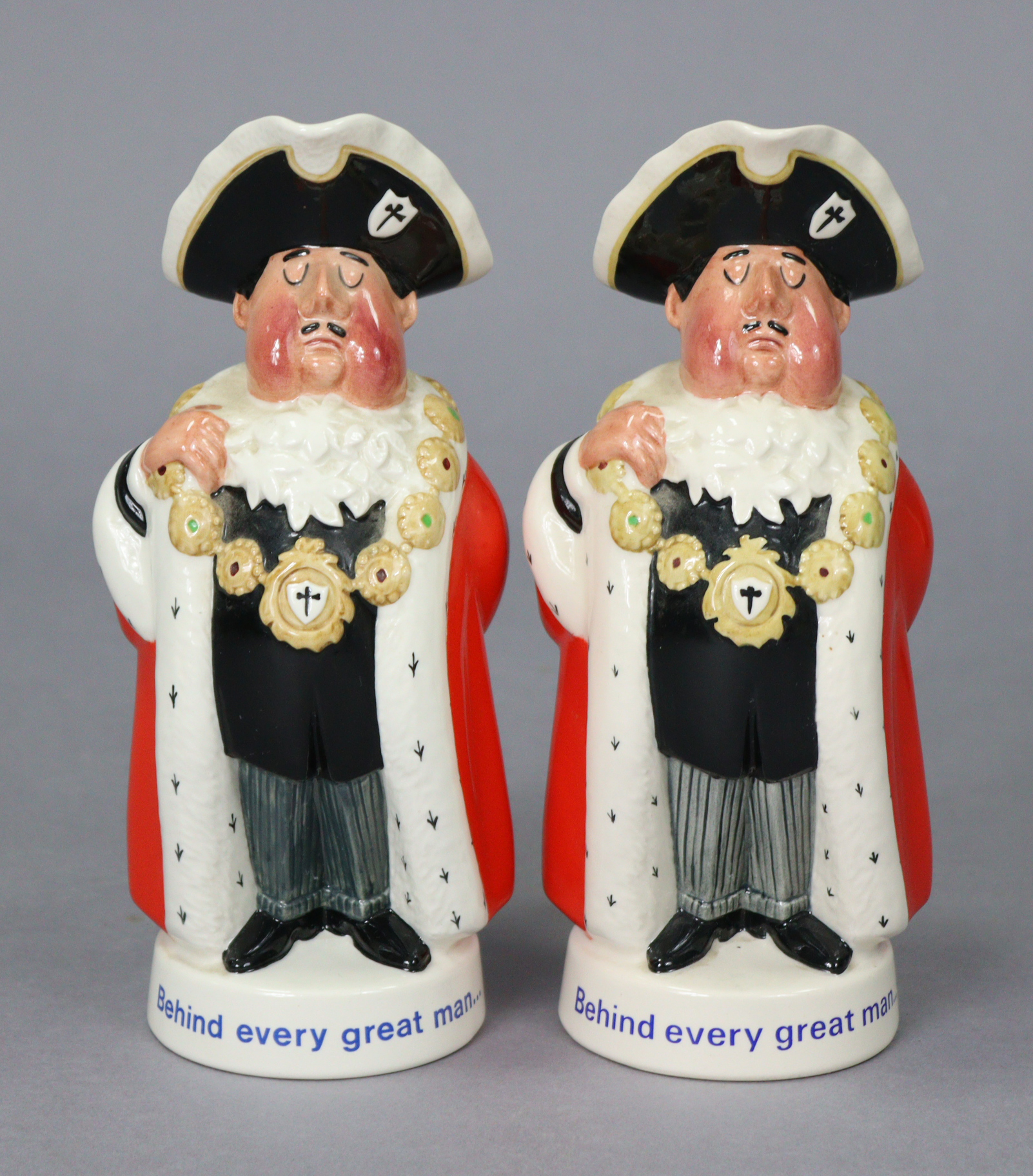 Two Beswick Worthington's pale ale "Behind every great man" mayor toby jugs, 9" high.