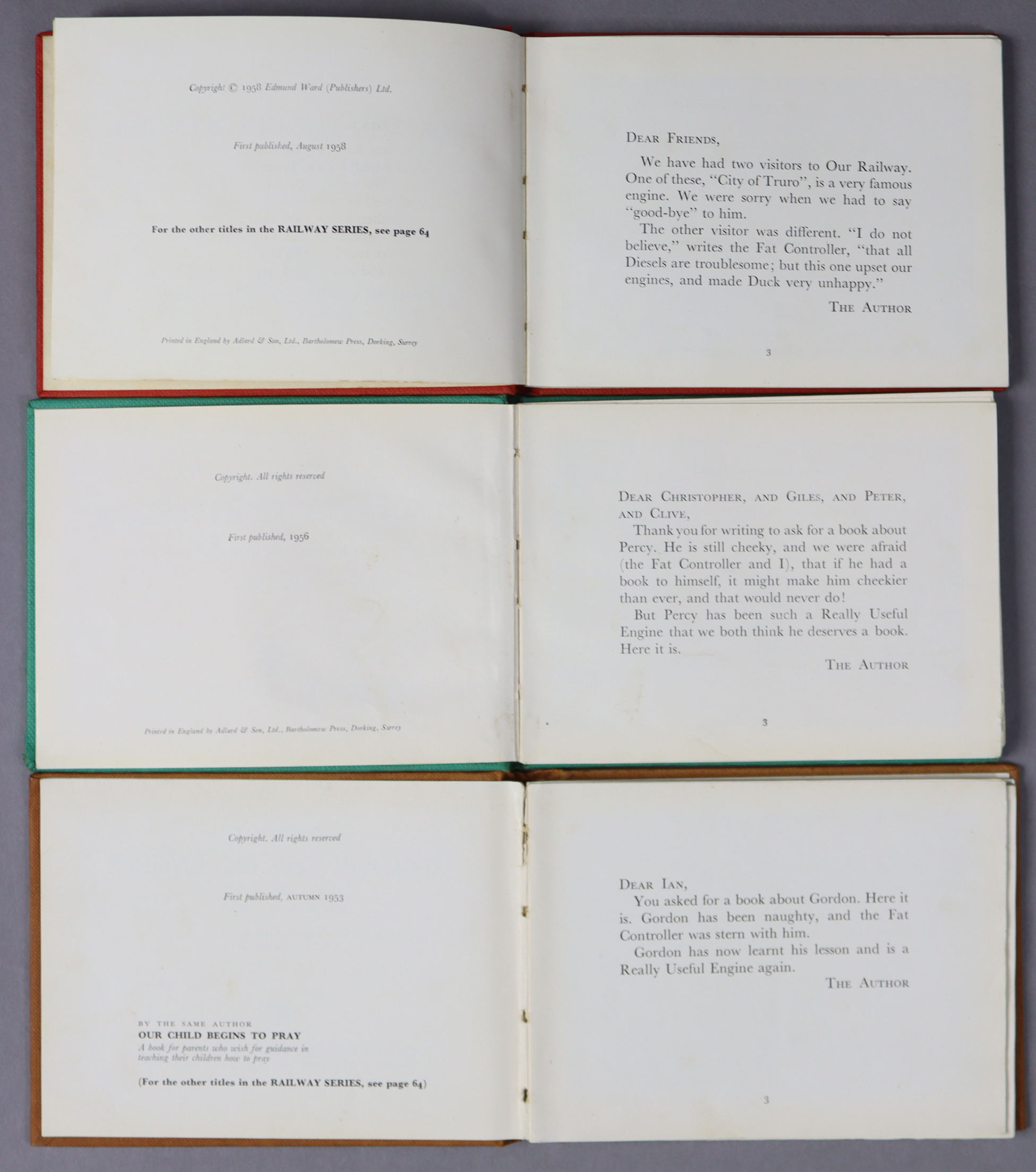 Three Railway Series volumes by the Rev. W. Awdry titled: “Duck And The Diesel Engine”, “Gordon - Image 2 of 5