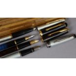 A Waterman fountain pen; a Marksman fountain pen; a Parker Sonnet ditto; a ditto ballpoint pen; &