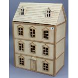 A modern wooden dolls-house with opening front & loose folding roof, 24” wide x 35¾” high x 14¾”