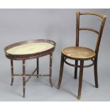 A bentwood café chair with circular hard seat, & on round legs; & an oval tray-top occasional