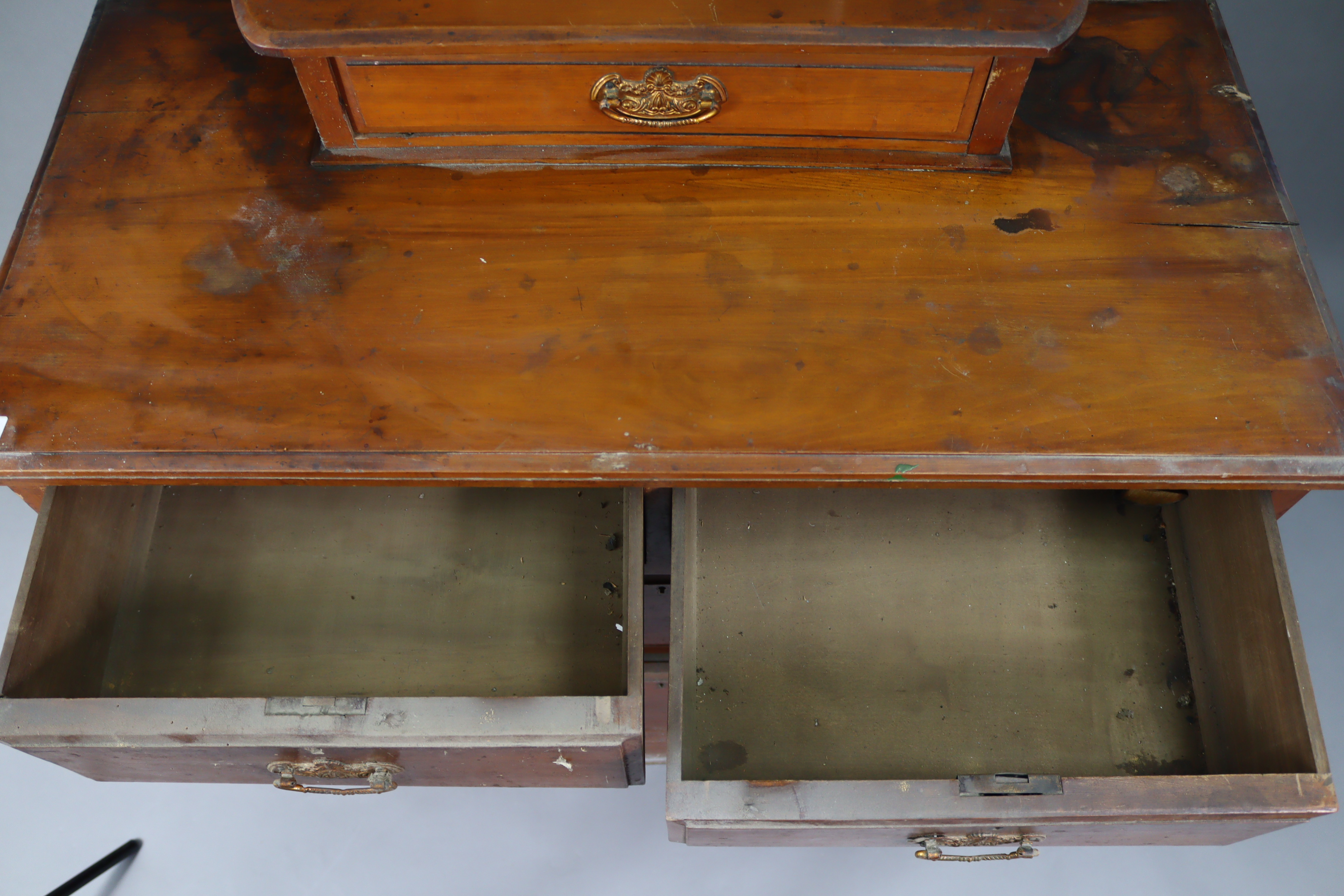 A late Victorian walnut dressing chest with rectangular swing mirror to the stage back, fitted two - Image 3 of 5