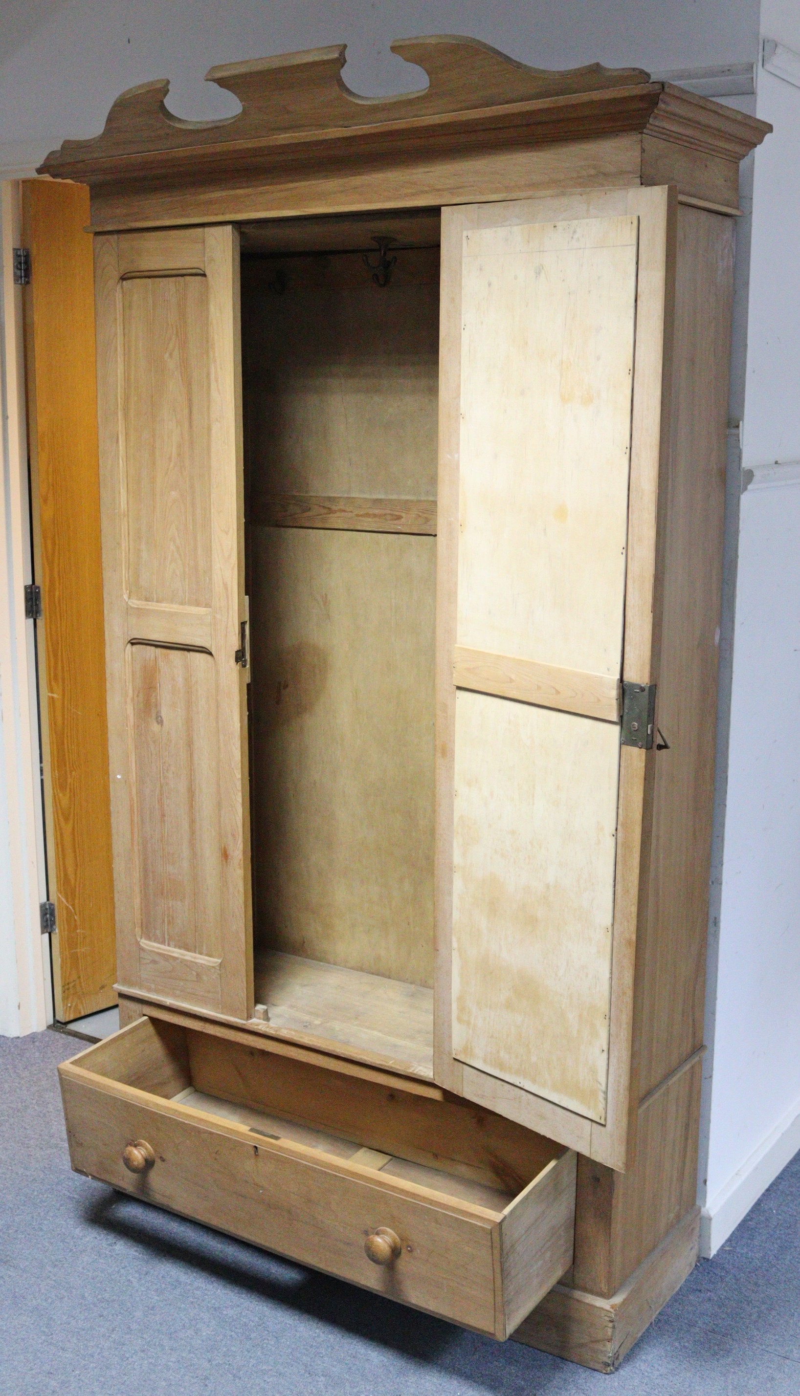 A late Victorian bleached walnut wardrobe with moulded cornice, enclosed by a rectangular bevelled - Image 5 of 9