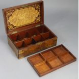 A brass-bound oak trinket box with fitted interior, 20” wide; together with two quilts & four