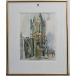 A watercolour painting by Julian Gregg titled to reverse: “St Mary’s Redcliffe”, signed, 15½” x