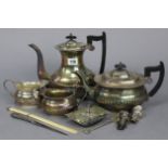 A silver plated four-piece tea & coffee service of oval semi-fluted design; & various other items of