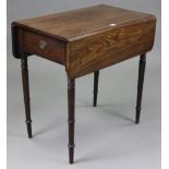 A late 19th century mahogany Pembroke table fitted end drawer, & on ring-turned tapered legs, 29¾”