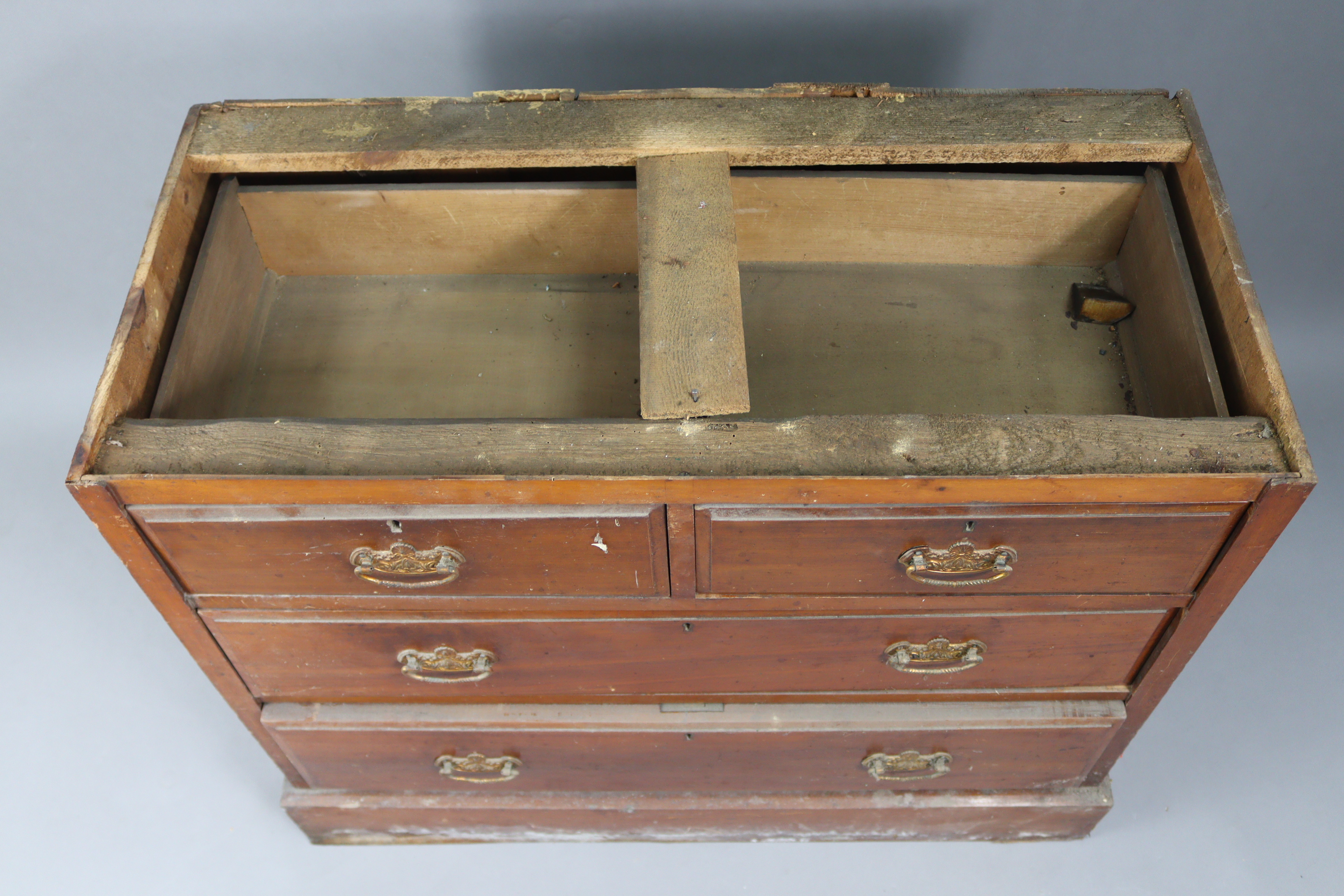 A late Victorian walnut dressing chest with rectangular swing mirror to the stage back, fitted two - Image 5 of 5