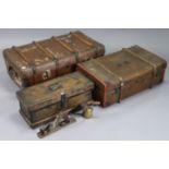 Two travelling trunks, 36” & 29½” wide; a wooden trunk, 24” wide; six various carpenter’s planes,
